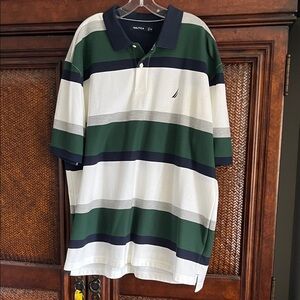Nautica Men's Polo with Green, Navy, and Gray Stripes